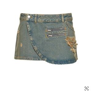 MIAOU HUNTER COTTON DENIM WRAP MINI SKIRT